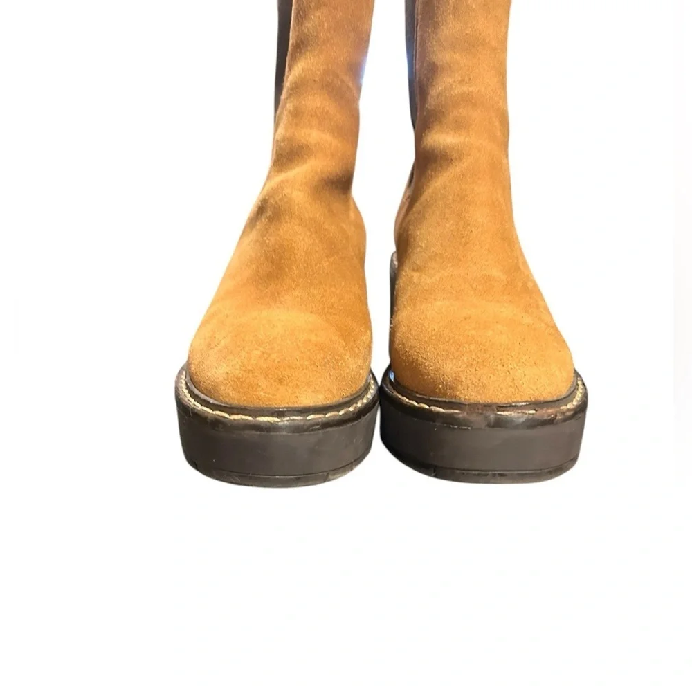 Sam Edelman Anderson Chelsie Boots Chestnut Tan Brown Suede Leather Chunky W7.5